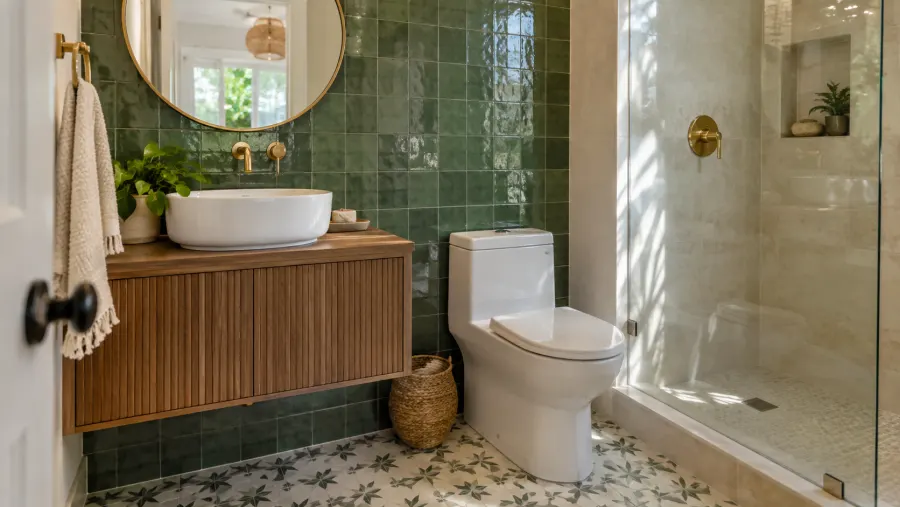 Fully remodeled modern bathroom with glass shower and soaking tub